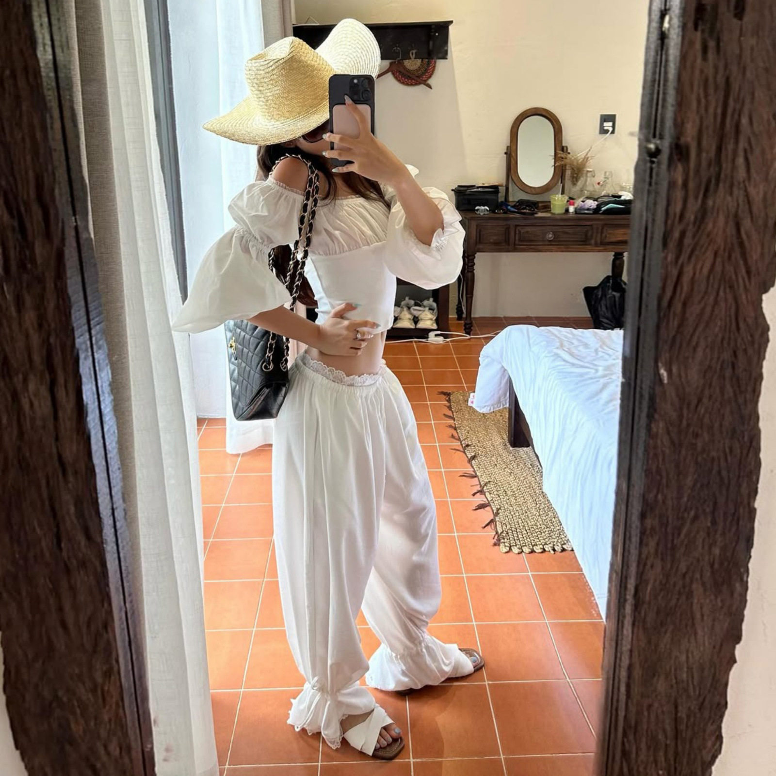 Off Shoulder Bell Sleeve Top and Cuffed Pants Set Sweet Style Trendy Design Autumn Wholesale Available