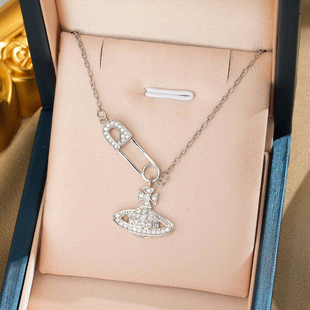 430 ペーパークリップ サターン ネックレス - シルバー