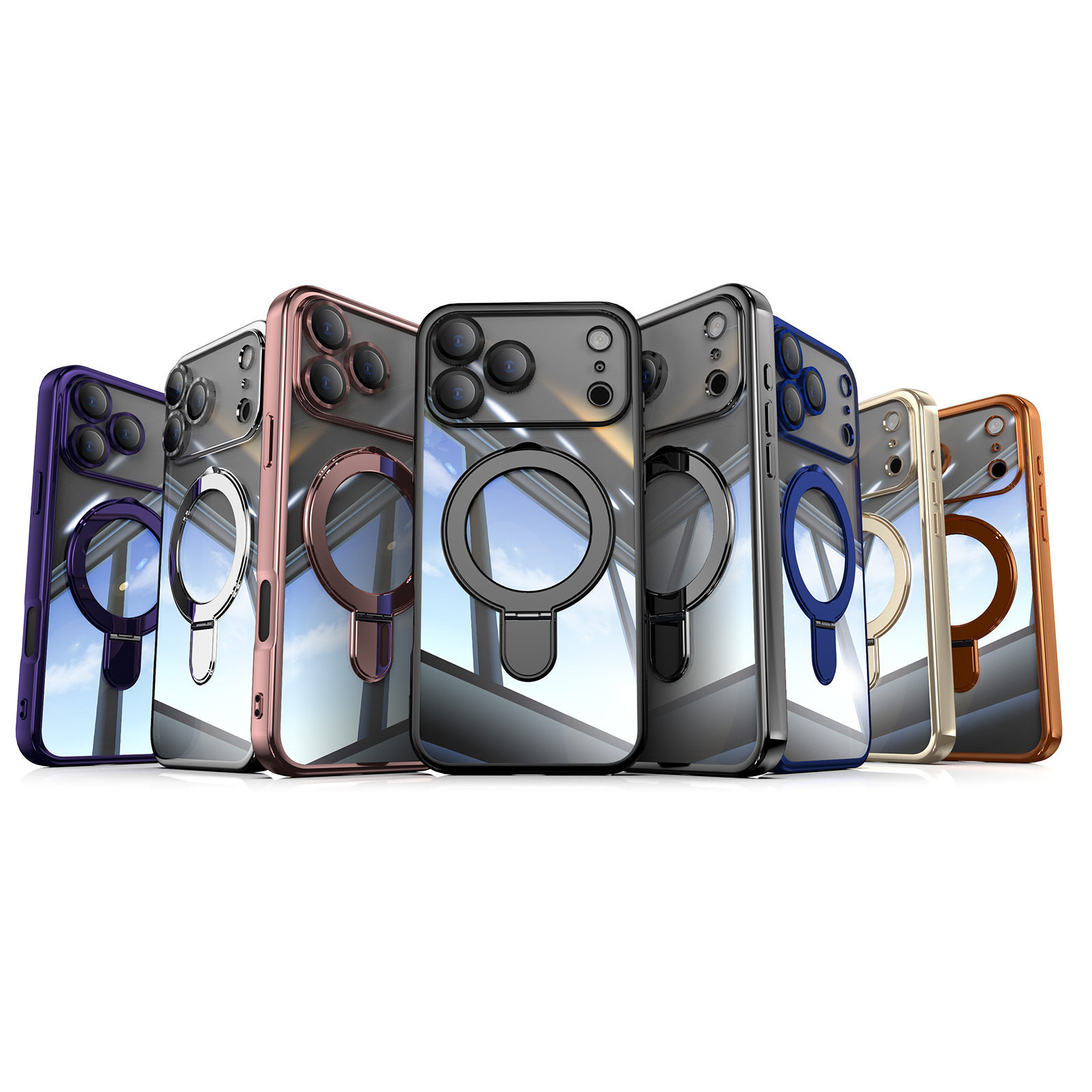 Suitable for Apple Iphone17 Mobile Phone Case 156/12/13Pro Max Fulcrum Electroplating Bracket Magnetic Protective Cover