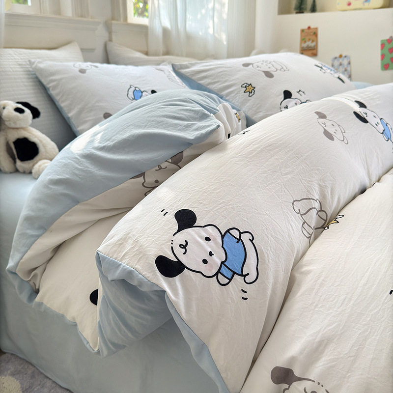 Class a Bed Four-Piece Set Pure Washed Cotton Spring and Summer Bed Bed Sheets Quilt Cover Student Dormitory Fitted Bed Sheets 4 Three-Piece Set Wholesale