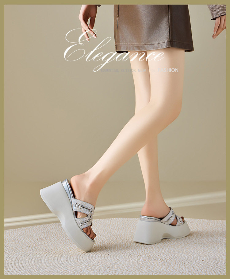 Sandal cao gót nữ hở mũi đế xuồng đan dây gót 10 cm — [Trắng], [Vàng] chi tiết 1