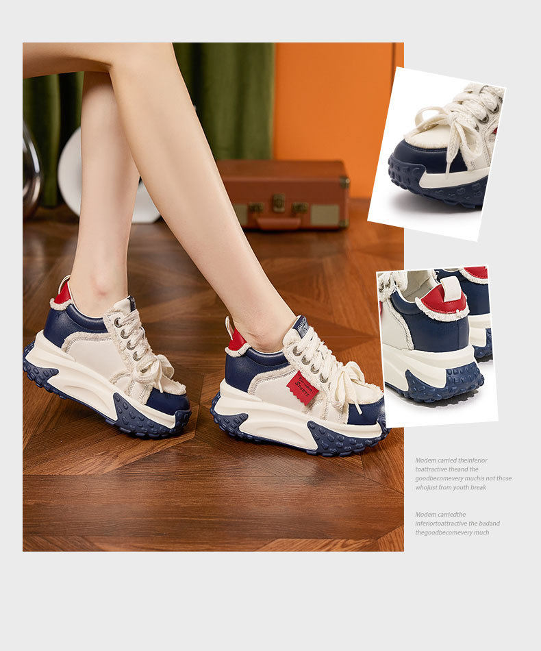 Giày sneaker nữ chạy bộ mesh thoáng mũi tròn dây buộc — Gạo trắng, Tối chi tiết 3