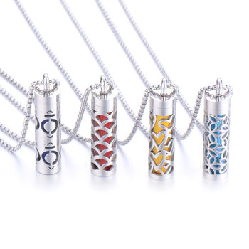 Aromatherapy pendant perfume bottle essential oil stainless steel necklace cylindrical corrugated necklace couple cylindrical fashion jewelry