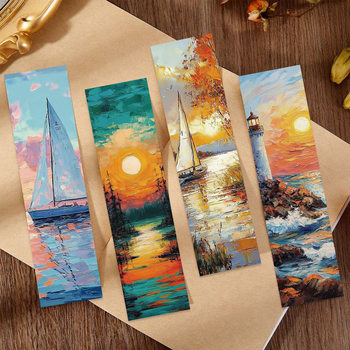 30 cartoon romantic oil painting bookmarks simple hand account literary creative material ins reading paper bookmarks can be DIY