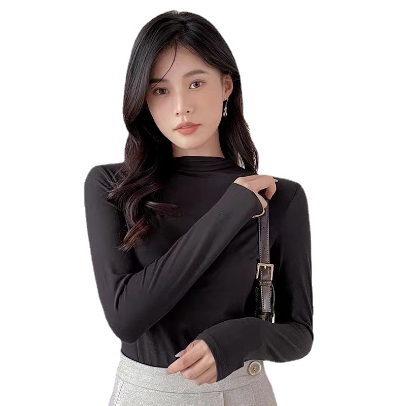 牛奶丝半高领打底衫女秋冬纯色内搭堆堆领修身长袖t恤面膜秋衣潮