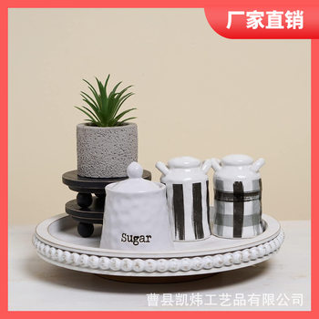 American Country Style Old Solid Wood Beaded Tray Household Wooden Tea Tray Wholesale Round Bead Wooden Dessert Tray