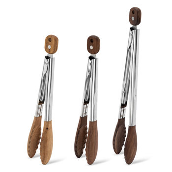 Stainless Steel Food Tongs 9inch 12inch Barbecue Tongs Buffet Barbecue Tongs Plum Blossom Head Walnut Wooden Food Tongs
