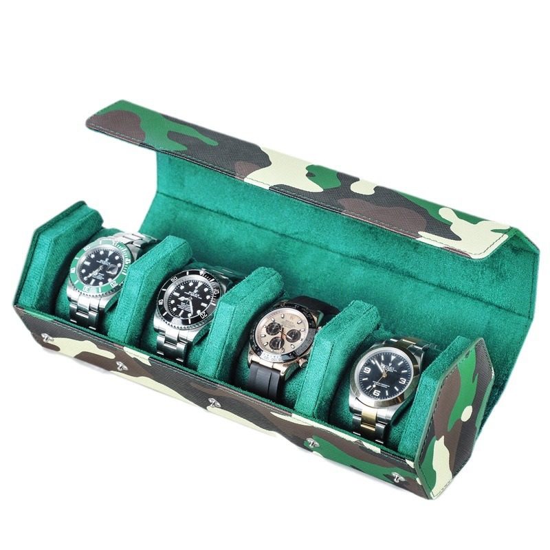 New first layer cowhide handmade camouflage four-position watch storage box travel portable leather watch box