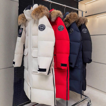 Goose down Long down Jacket for Men 2025 New Winter Thickeneded Over-The-Knee Large Fur Collar Couple Extreme Cold Work Jacket