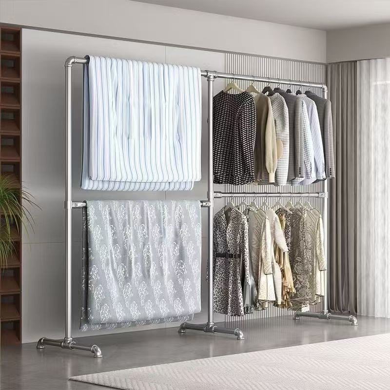 Removable Single-Pole Clothes Drying Rack Balcony Bedroom Floor-Standing Clothes Rack Simple Thickened Galvanized Steel Pipe Clothing Display Rack