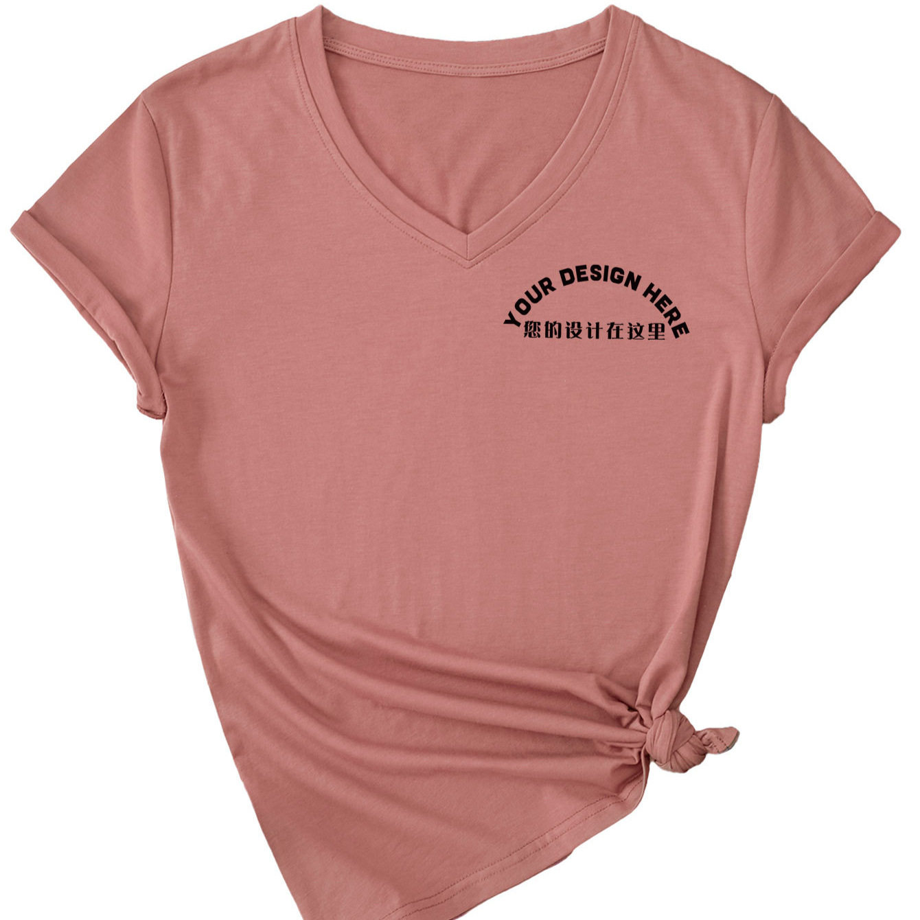 外贸一件制定DIY图案印花外贸欧美现货时尚批量批发女士V领短袖衫