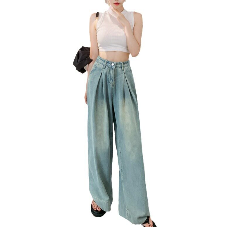 High Waisted Wide Leg Jeans Vintage Style Loose Fit Floor Length Spring Summer Fashion for Women Wholesale Available
