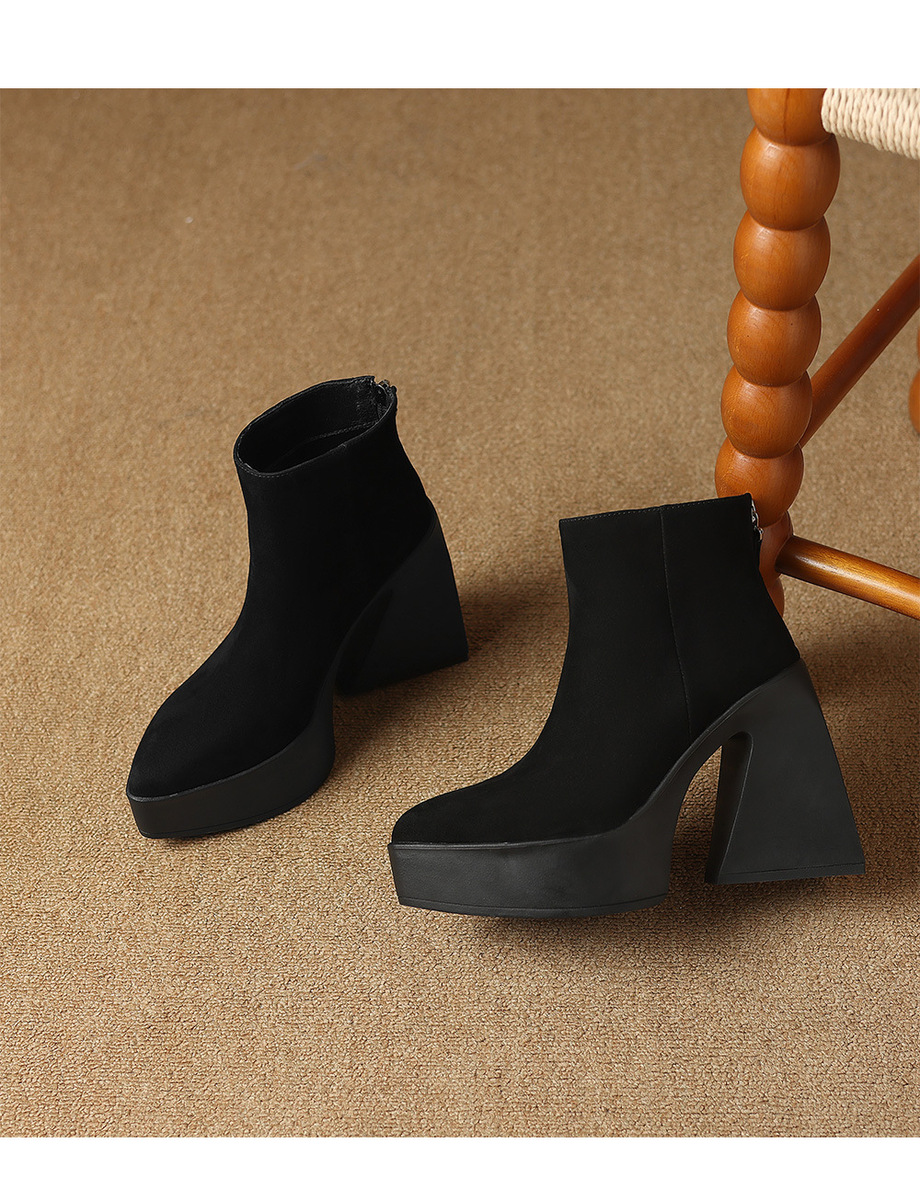 Boot Martin nữ gót siêu cao 12cm đế dày phong cách thời trang — Mặt da lót nhung, Mặt da một lớp lót trong, Mặt nhung lót nhung, Mặt nhung một lớp lót trong