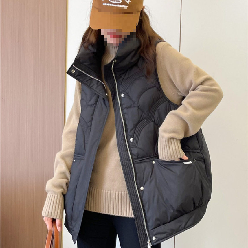 Women's down Vest Outer Wear New Style Women's Duck down Vest down Vest Flat Lake Beige Thick