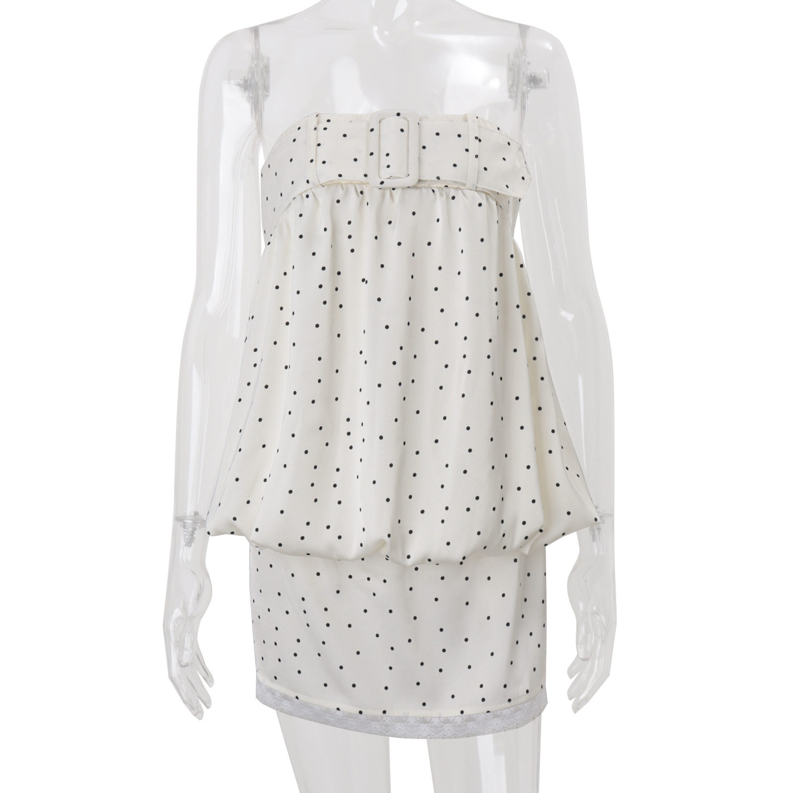 Chic Polka Dot Print Strapless Mini Dress Backless Design Sexy Style Spring Collection Wholesale Available