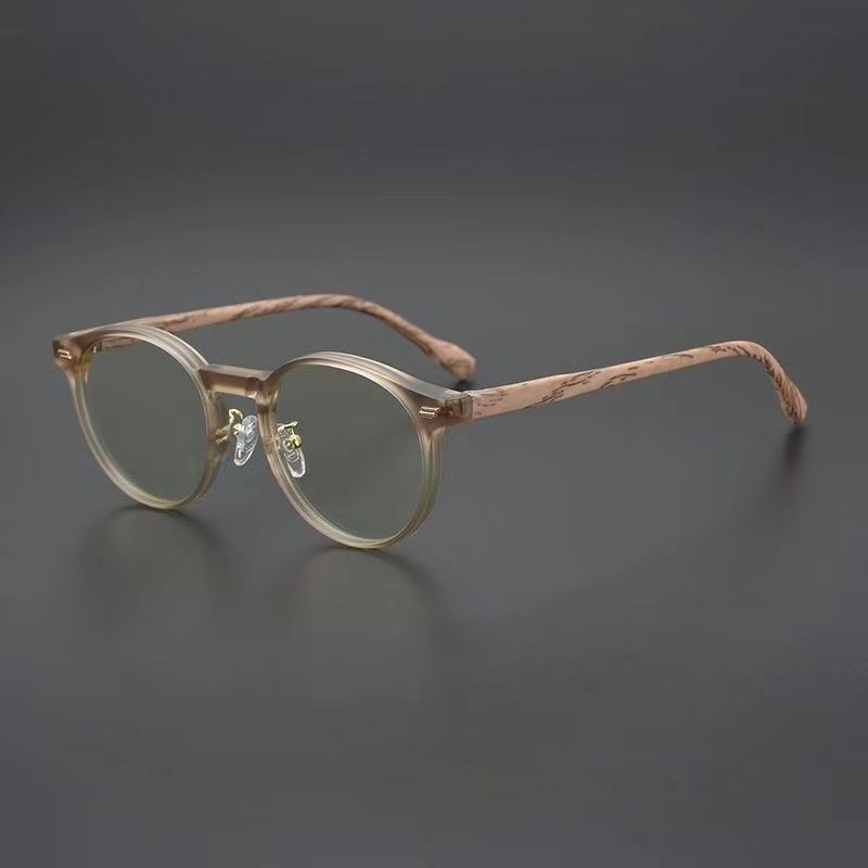 New Retro Glasses Frame Wood Grain Flat Mirror with Myopia Anti-Blue Light K-Style Japanese Style Fashion Round Frame Trendy Tortoise Shell for Men and Women