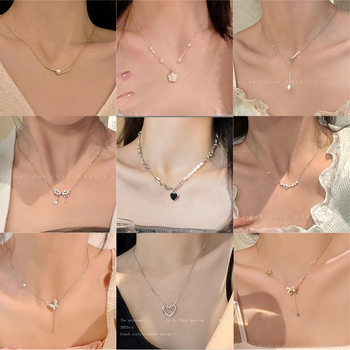High-end luxury titanium steel necklace female niche design hot girl Pearl clavicle chain fashion Joker Accessories Wholesale