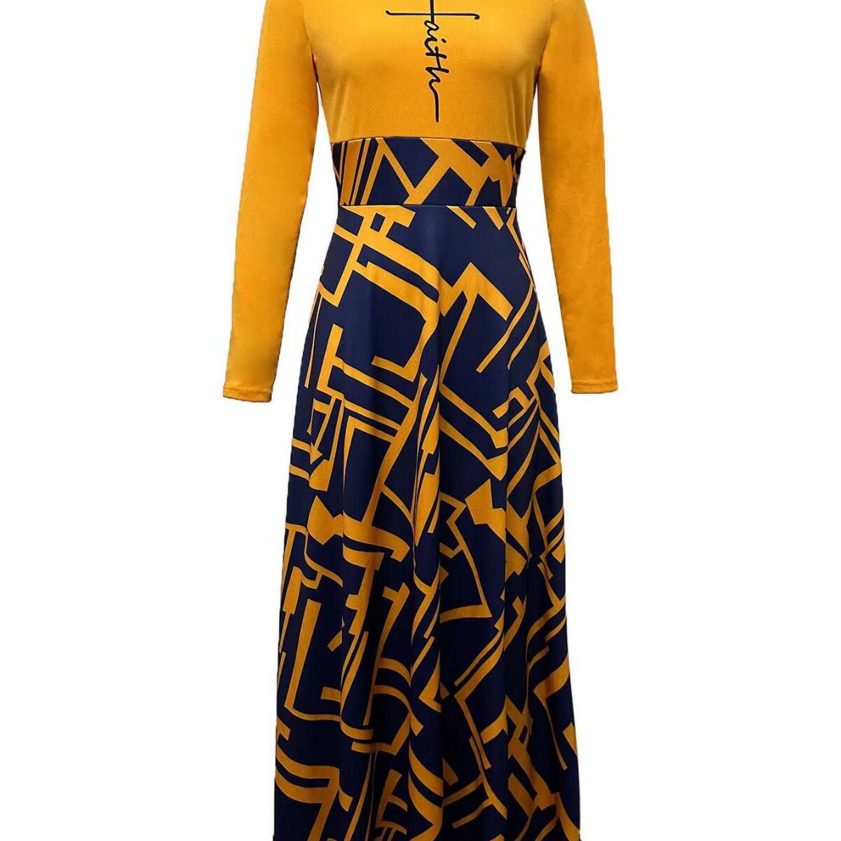 Women's Printed Casual Crew Neck Long-Sleeve Dresses