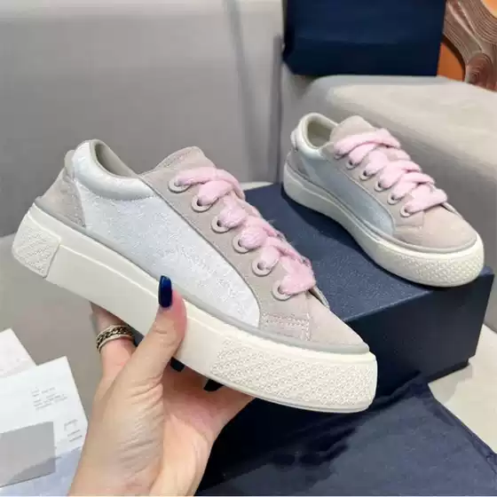 European station new B33 leather color matching thick-soled casual board shoes women's embroidery d family spring men's shoes lovers sports