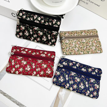 New Floral Coin Purse Canvas Pastoral Style Simple All-match Coin Clutch Bag Women's Key Bag Fresh Cloth