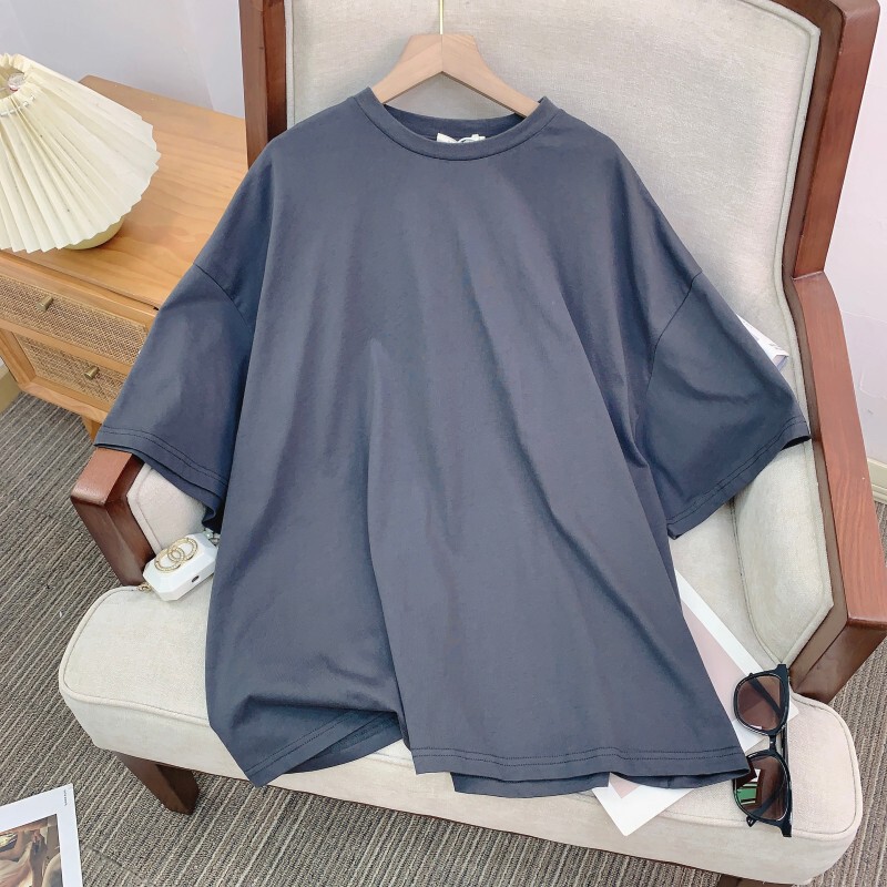Áo thun nam cổ tròn cotton dệt kim thoáng mát dáng rộng — Xám đá, Xám nhung sương mù, Xanh lam đêm sao