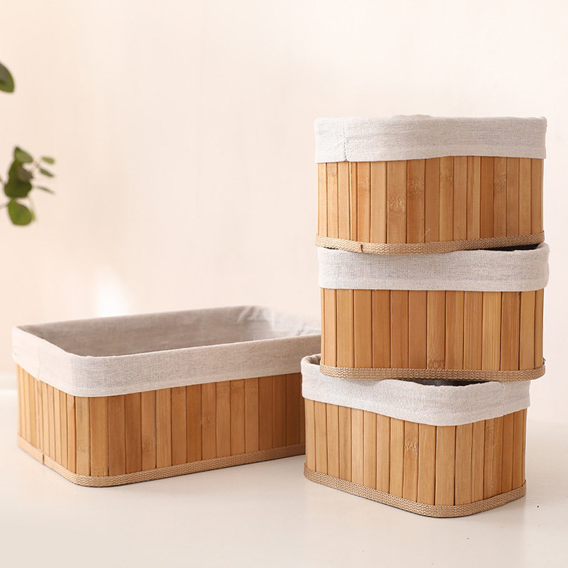 Factory in stock Pastoral Household Bamboo Storage Basket Desktop Cosmetics Storage Box Living Room Dirty Clothes Basket Ornaments