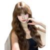 Caramel Chestnut Wool Curly Bangs Wig for Women with Long Hair, Natural Middle-Parted Egg Roll, Autumn and Winter Lazy Long Curly Hair Full Head