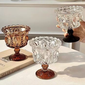 French Romantic Retro Embossed Champagne Glass, High-Looking Medieval Tipsy Wine Glass, Red Wine Tall Liqueur Glass