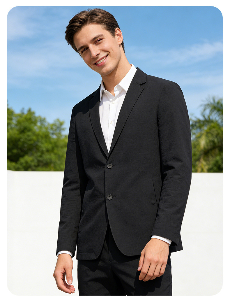 Áo blazer nam mỏng nhẹ chất liệu nylon co giãn thoáng khí chống nắng dáng ôm — Xanh đậm, màu đen, Màu kaki