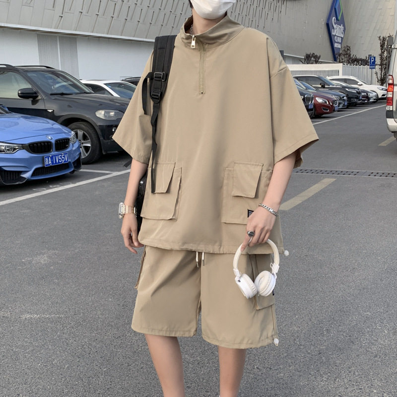 คู่อินเทรนด์สวมเสื้อยืดแขนสั้นชุดสูทผู้ชายหล่อฤดูใบไม้ผลิและ...