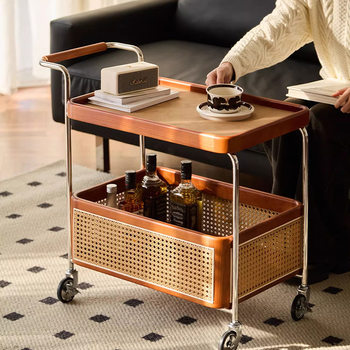 Solid Wood Mobile Trolley Living Room Sofa Side Coffee Table Bedside Table Storage Rack Retro Style Snack French Style