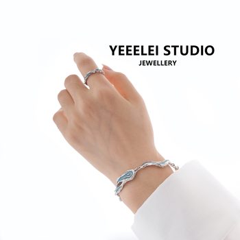 Korean Style ins Trendy Design Light Blue Bracelet for Women Asymmetrical Glue Texture Niche High-end Accessories Hand Jewelry