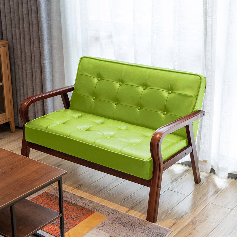 皮艺沙发小户型北欧复古曲木扶手单人双人三人简易客厅网红款