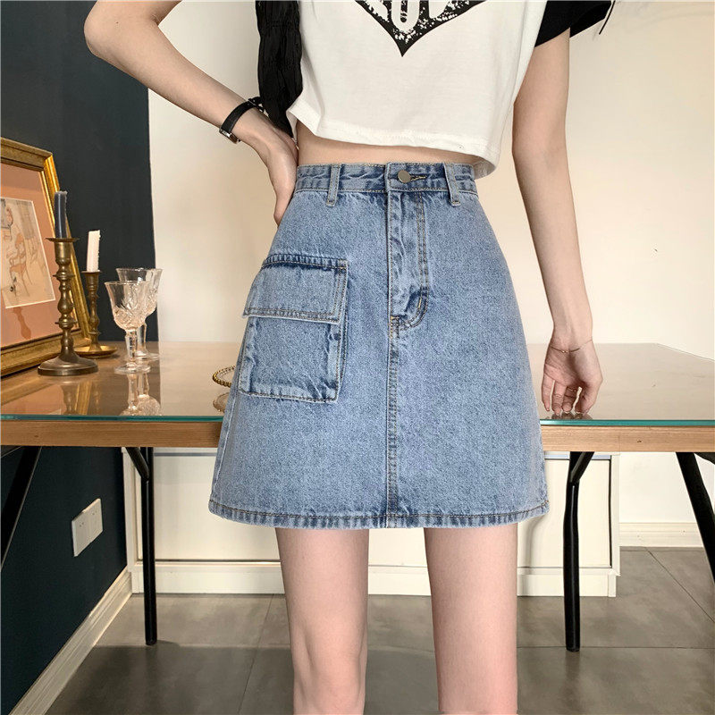 High Waisted Denim Skirt Slim Fit Vintage Style A Line Silhouette Casual Summer Wear for Students Wholesale