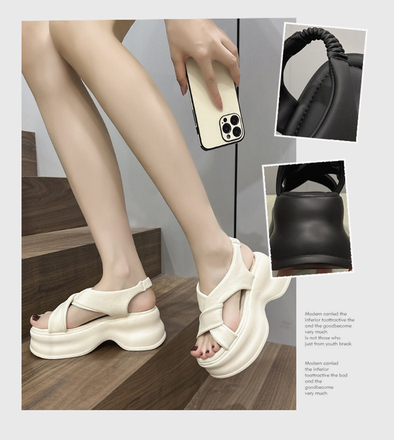 Dép sandal nữ quai chữ V đơn giản mùa hè, đế TPU nhẹ êm — Đen, Len nguyên chất chi tiết 2