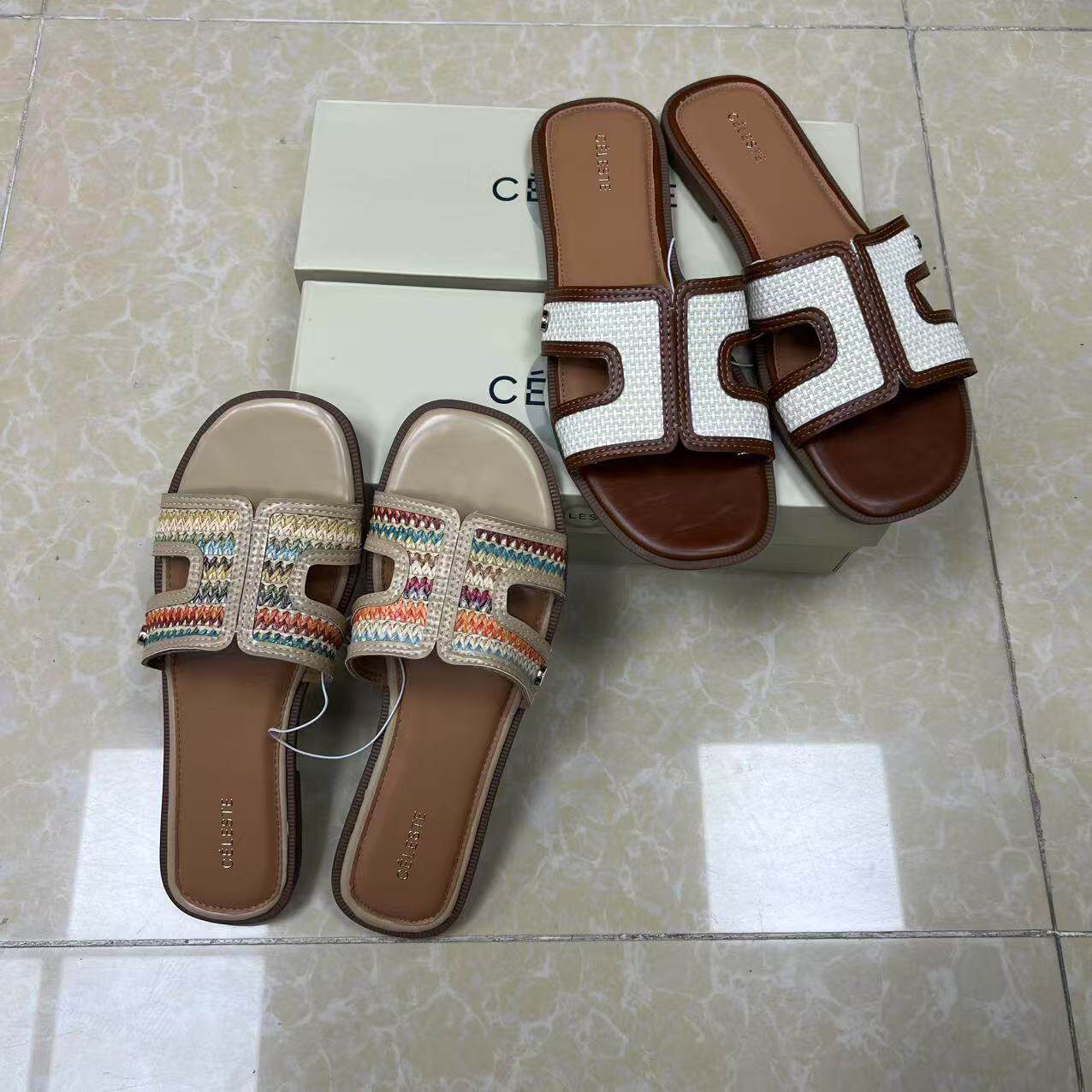 Fashionable and Versatile Casual New Summer Flat Women's Outer One-Line Woven Beach Slippers