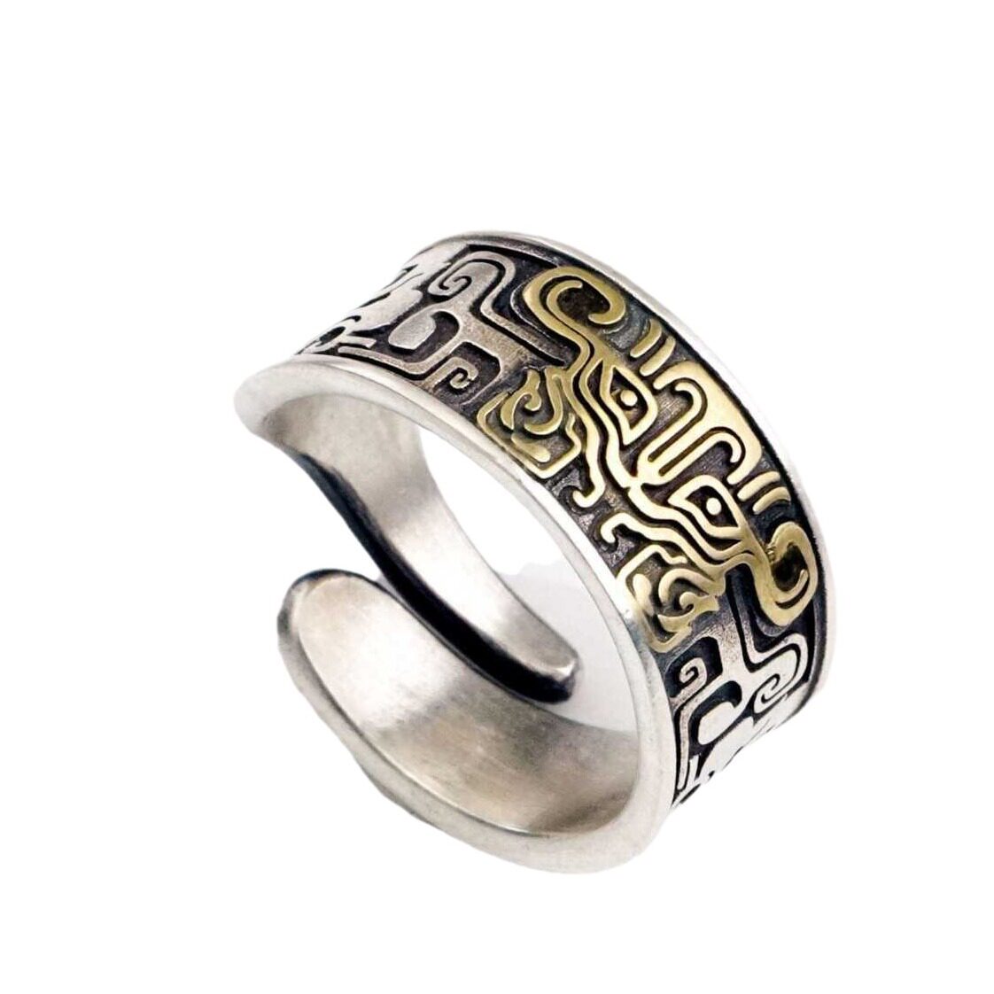 Chinese Style Auspicious Beast Gluttonous Pattern Ring Men's Aggressive Fashion Open Ring Retro Personalized Finger Ring