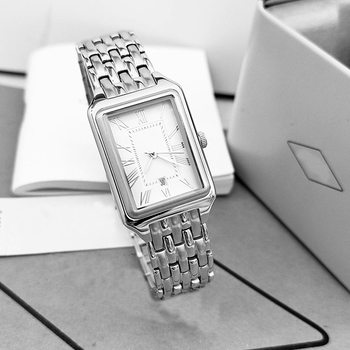 Fossil Watch Stainless Steel Square Mother-Of-Pearl Dial Gold-Tone Fashion Quartz Watch Calendar Waterproof Women's Watch Es5305