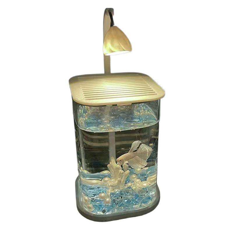 Fish Tank for Popular Bettas, Ultra-Clear Small Glass Tank, Creative Desktop Ornament for Living Room, High-End Ecological Decoration