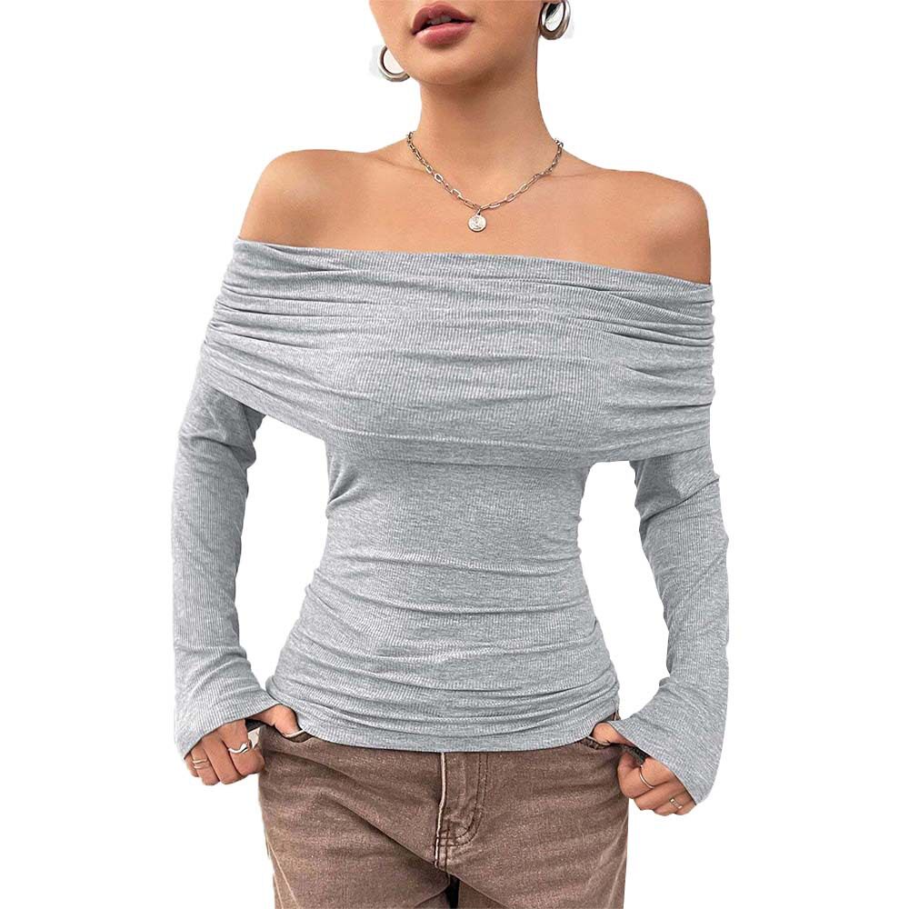 Womens Knit Long Sleeve Top Off Shoulder Slim Fit Fashionable Design Autumn Winter Style Wholesale Available