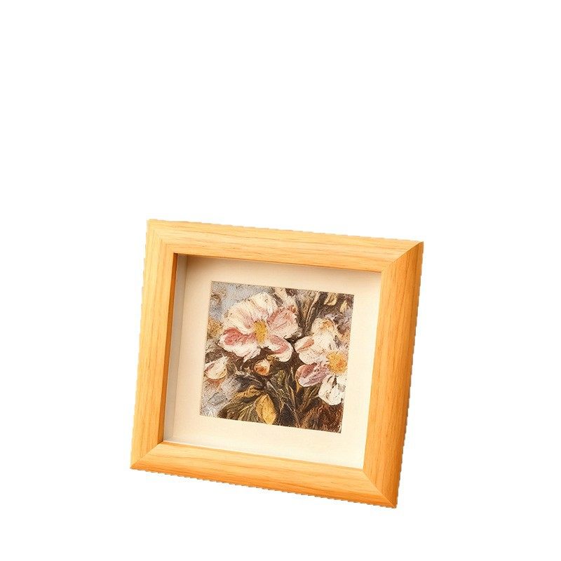 Wooden Photo Frame DIY Oil Painting Mini Small Square Frame Square Hollow Photo Frame Oil Pastel Can Be Hung or Placed on the Table Creative Frame