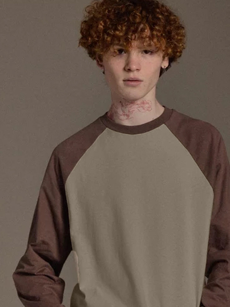 Womens Color Block Long Sleeve T Shirt Casual Loose Fit Round Neck Cotton Fabric Spring and Autumn Essential