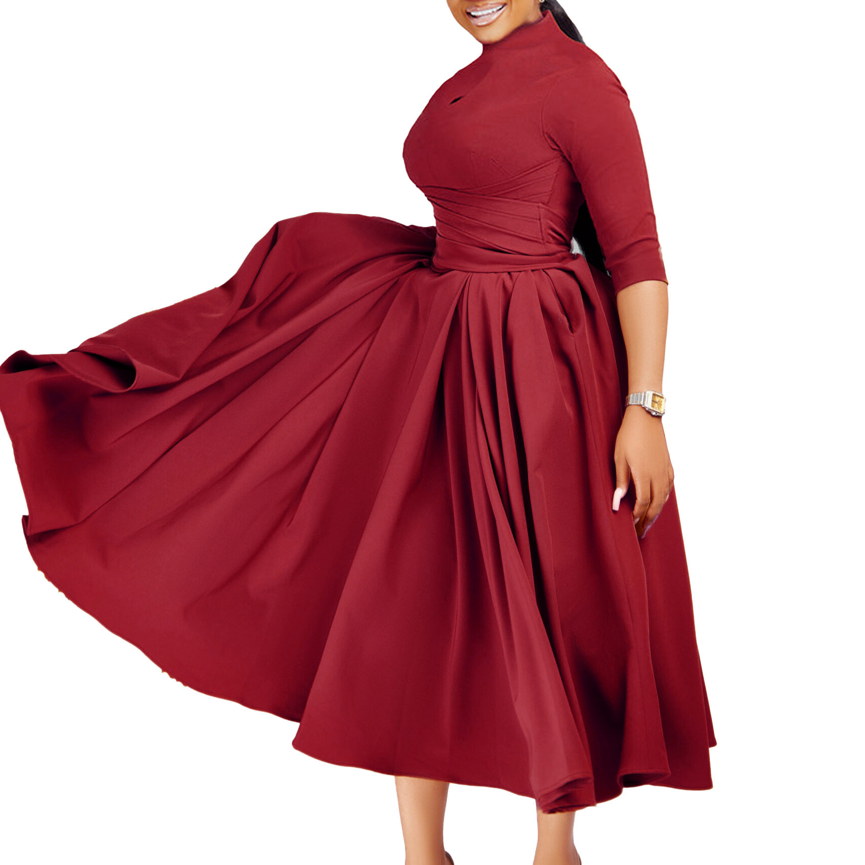 Plus Size African Style Dress Elegant Ruffled Design Flowy A Line Silhouette Fashionable for Casual Occasions