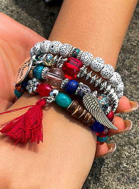 尼泊尔多层串珠手链跨境欧美时尚手工手串新款水晶字母LOVE字饰品