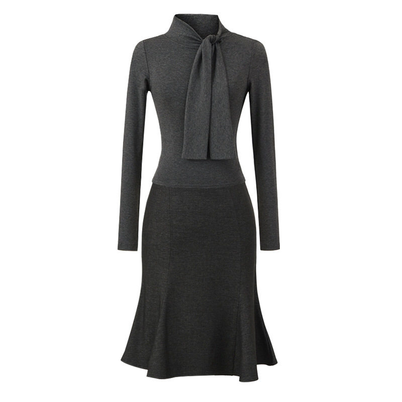 Autumn Hot Girl Outfits European and American Style Ribbon Slimming Tops and Skirts Royal Sister Fishtail Skirt Two-Piece Set