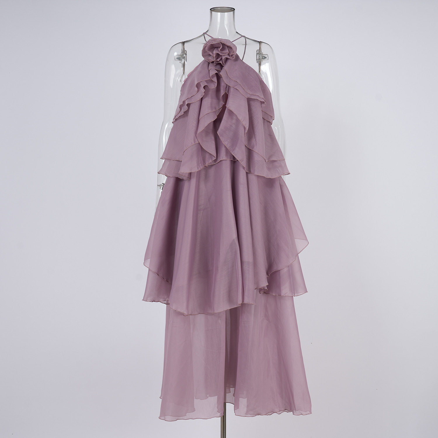 Backless Ruffle Hem Maxi Dress Elegant Floral Embellishments Vacation Style Wholesale Available