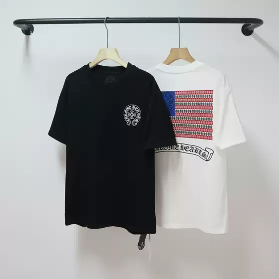 Cross-Border Foreign Trade Trendy Brand Chrome Heart Short-Sleeved Tops for Men and Women, Loose-Fitting T-Shirts, Pure Cotton, Quick-Drying