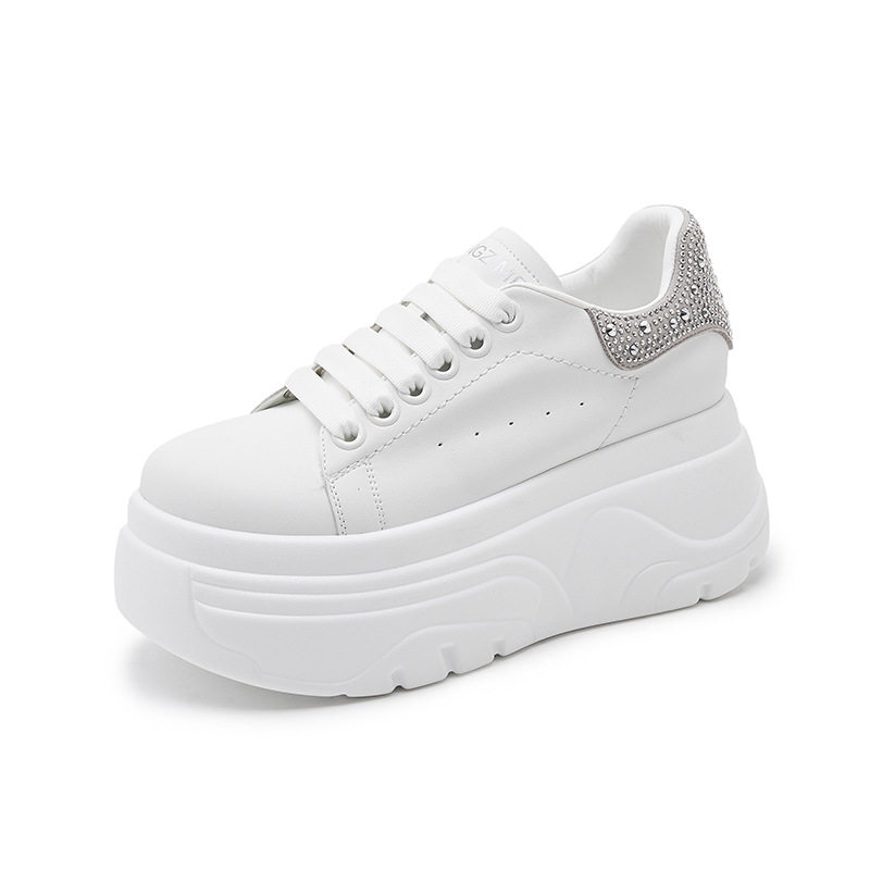 Giày sneaker nữ chunky đế dày màu trắng phong cách thể thao — Trắng, đen, Bạc