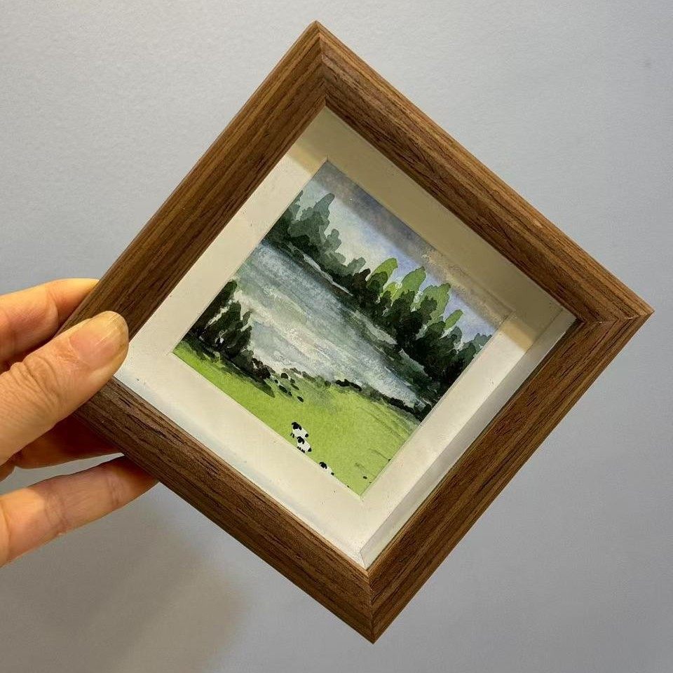 Mini Square 4 Inch 3.5 Small Photo Frame Oil Painting Stick Hollow 1.4cm Photo Frame DIY Handmade Works Table Calligraphy