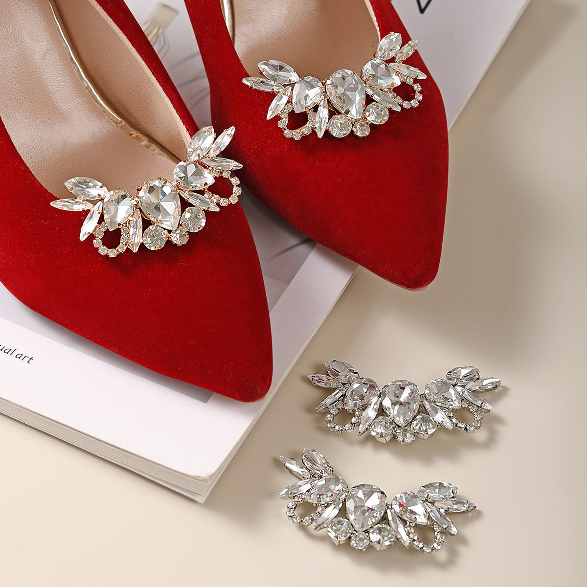 High Heels Women's Accessories Shoe Holder Shoe Buckle Rhinestone Temperament Socialite Fairy French Style Mori Style Wedding Shoes Single Shoes Decorative Buckle